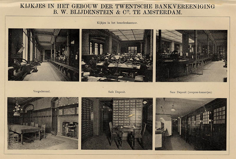 afbeelding van prent Kijkjes in het gebouw der Twentsche Bankvereeniging B.W. Blijdenstein & Cie te Amsterdam van Winkler Prins