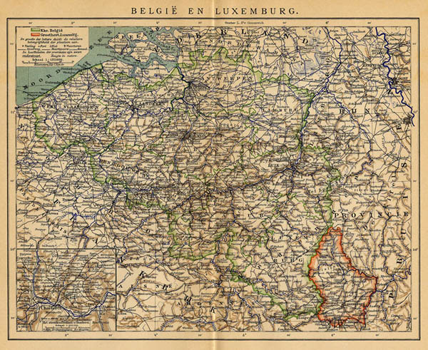afbeelding van kaart België en Luxemburg van Winkler Prins