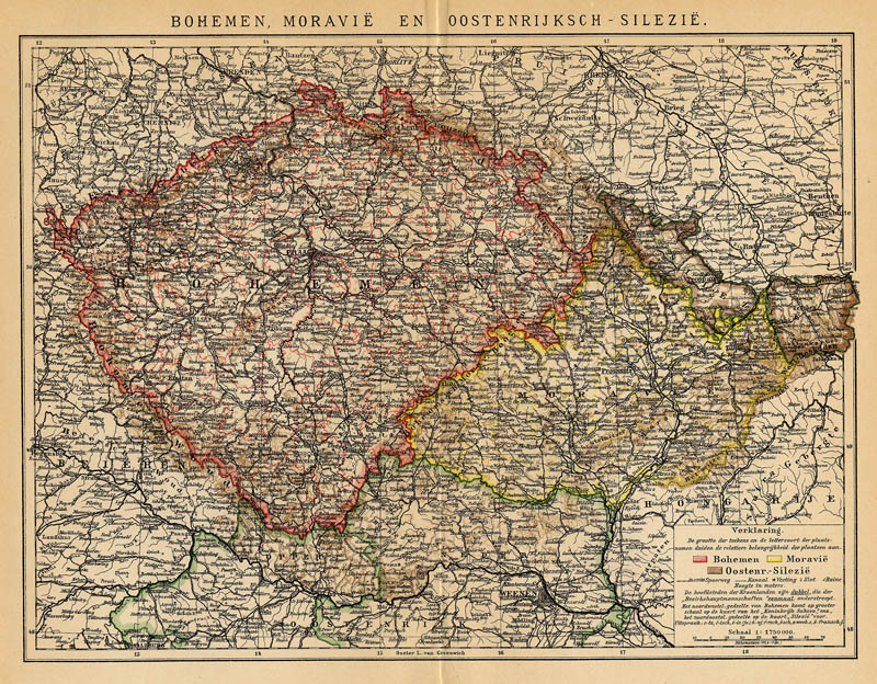 afbeelding van kaart Bohemen, Moravië en Oostenrijksch-Silezië van Winkler Prins