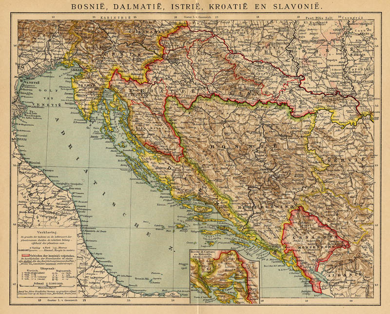 afbeelding van kaart Bosnië, Dalmatië, Istrië, Kroatië en Slavonië van Winkler Prins