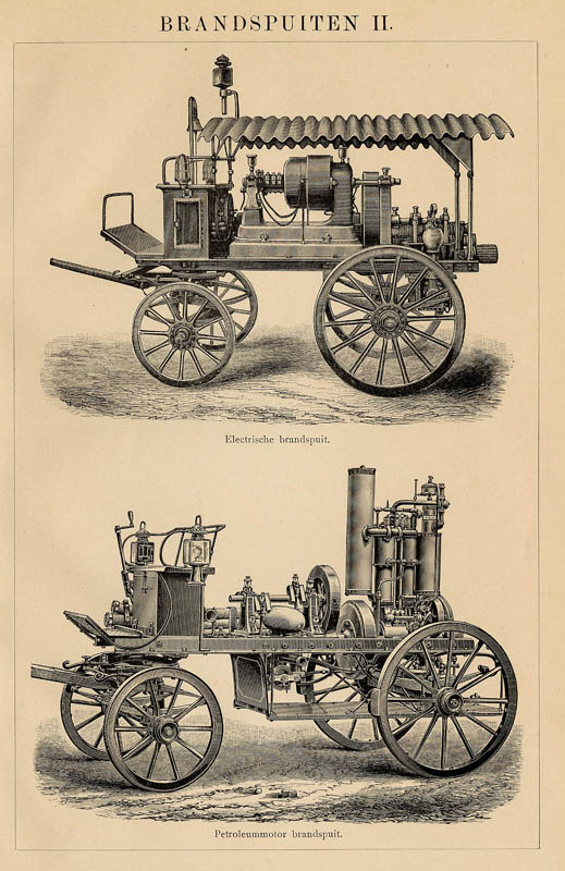 afbeelding van prent Brandspuiten II van Winkler Prins (Auto)