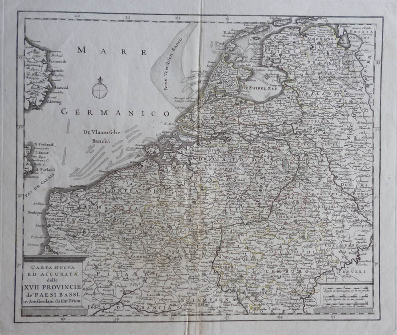 afbeelding van kaart carta nuova ed Accurata delle XVII Provincie de Paesi Bassi van Isaac Tirion, G Albrizzi