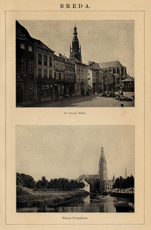 afbeelding van prent Breda, De Groote Markt en Nieuwe Prinsenkade van Winkler Prins, van Leer (Breda)