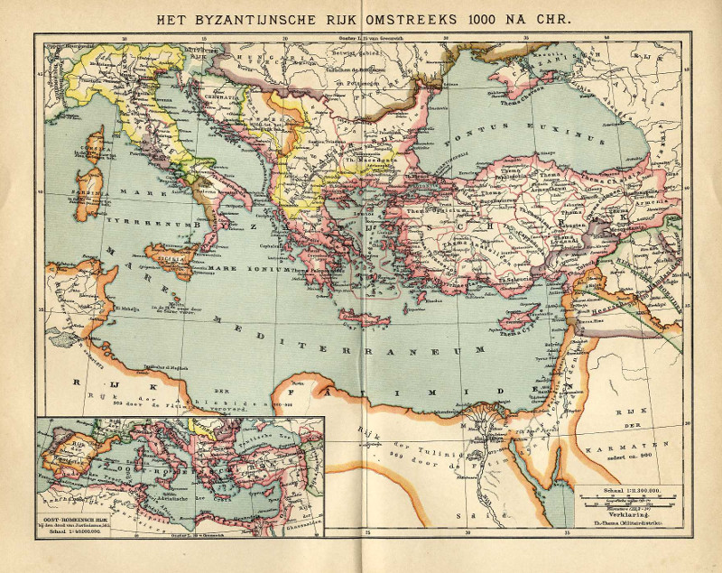 afbeelding van kaart Het Byzantijnsche rijk omstreeks 1000 na Chr. van Winkler Prins
