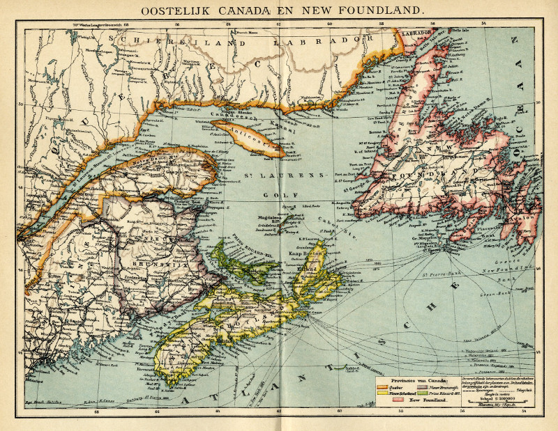afbeelding van kaart Oostelijk Canada en New Foundland van Winkler Prins
