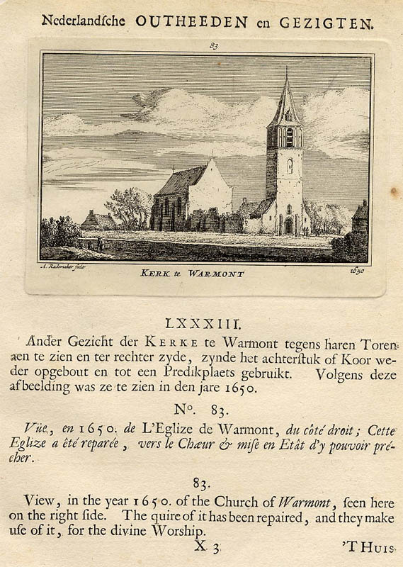 afbeelding van prent Kerk te Warmont 1650 van Abraham Rademaker (Warmond)