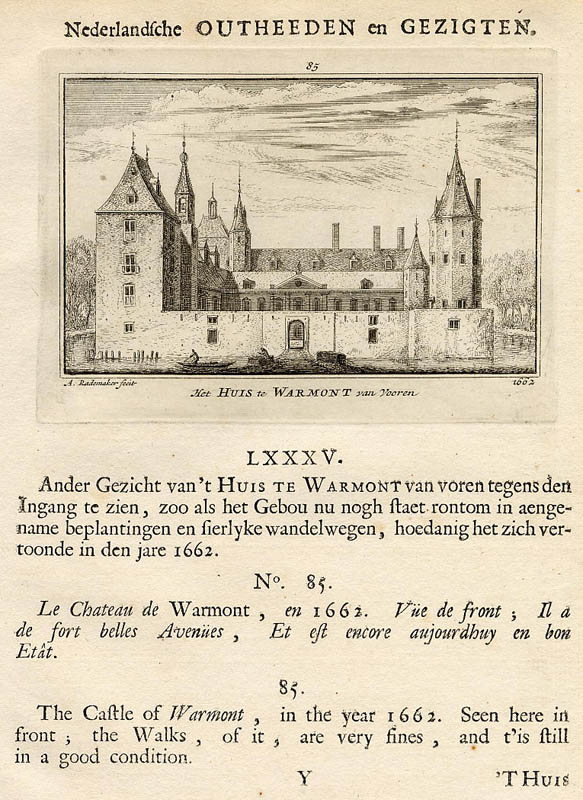 afbeelding van prent Het Huis te Warmont van Vooren 1662 van Abraham Rademaker (Warmond)