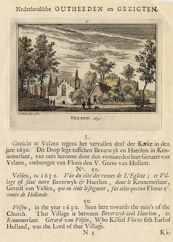 afbeelding van prent Velsen 1630 van Abraham Rademaker (Velsen)
