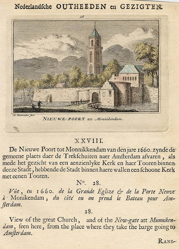 afbeelding van prent Nieuwe-poort tot Monnikendam van Abraham Rademaker (Monnickendam)