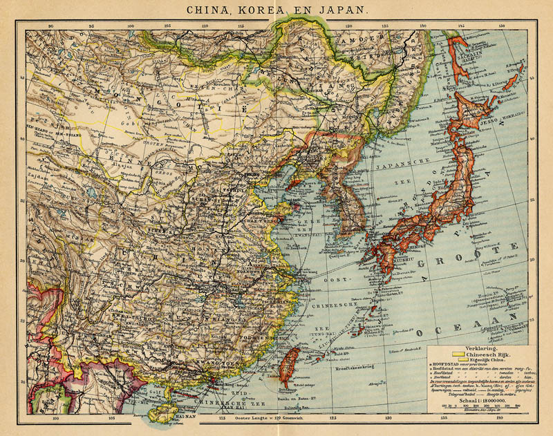 afbeelding van kaart China, Korea en Japan van Winkler Prins