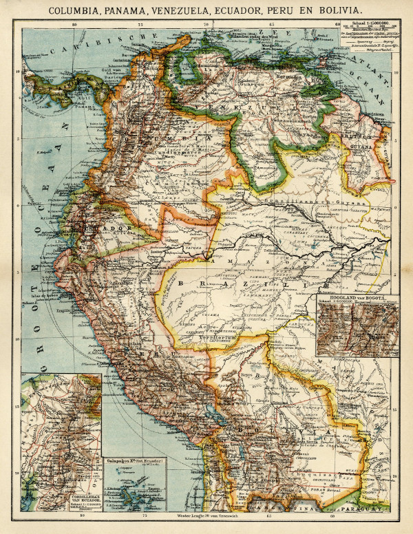 afbeelding van kaart Columbia, Panama, Venezuela, Ecuador, Peru en Bolivia van Winkler Prins
