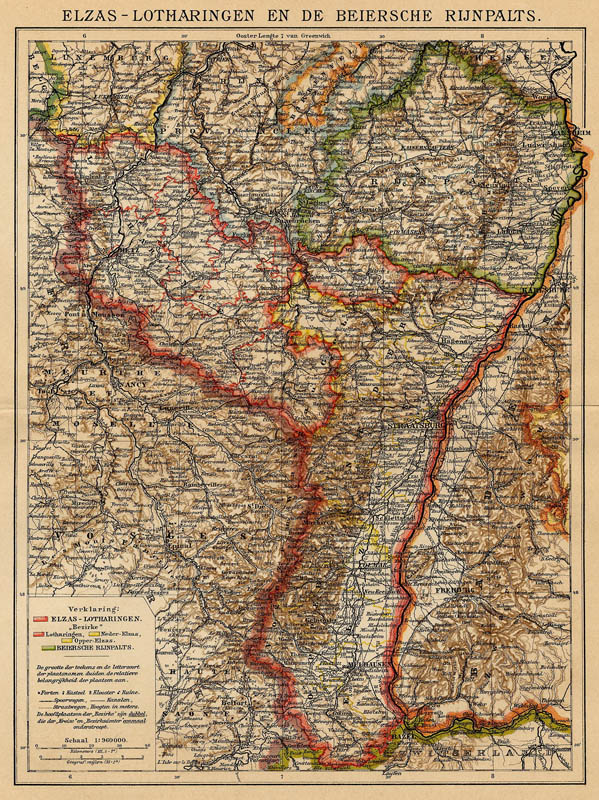 afbeelding van kaart Elzas-Lotharingen en de Beiersche Rijnpalts van Winkler Prins