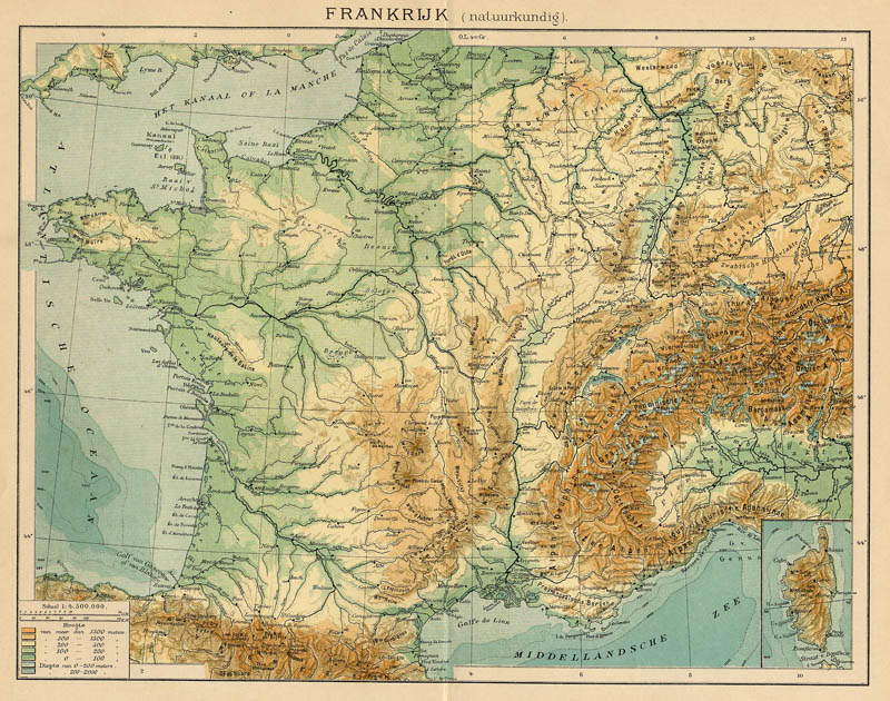 afbeelding van kaart Frankrijk (Natuurkundig) van Winkler Prins