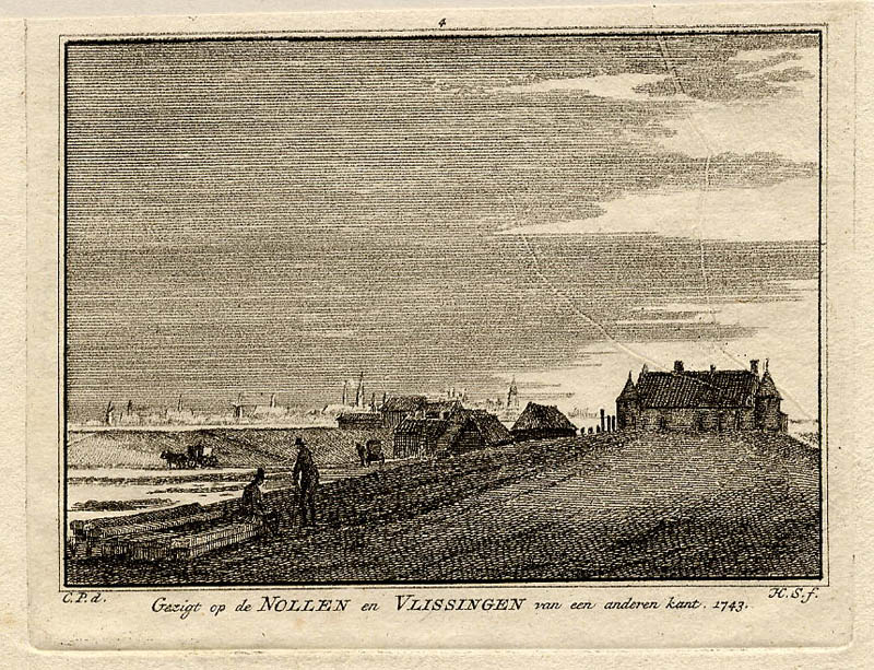 afbeelding van prent Gezigt op de Nollen en Vlissingen van een anderen kant. 1743 van C. Pronk, Spilman (Vlissingen)