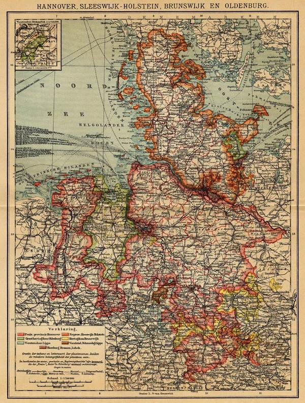afbeelding van kaart Hannover, Sleeswijk-Holstein, Brunswijk en Oldenburg van Winkler Prins