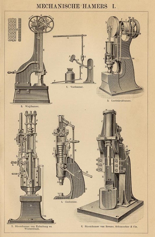 afbeelding van prent Mechanische hamers I van Winkler Prins