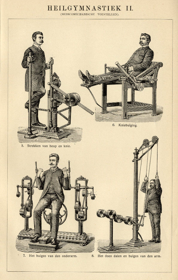 afbeelding van prent Heilgymnastiek II (Medicomechanische toestellen) van Winkler Prins (Geneeskunde)