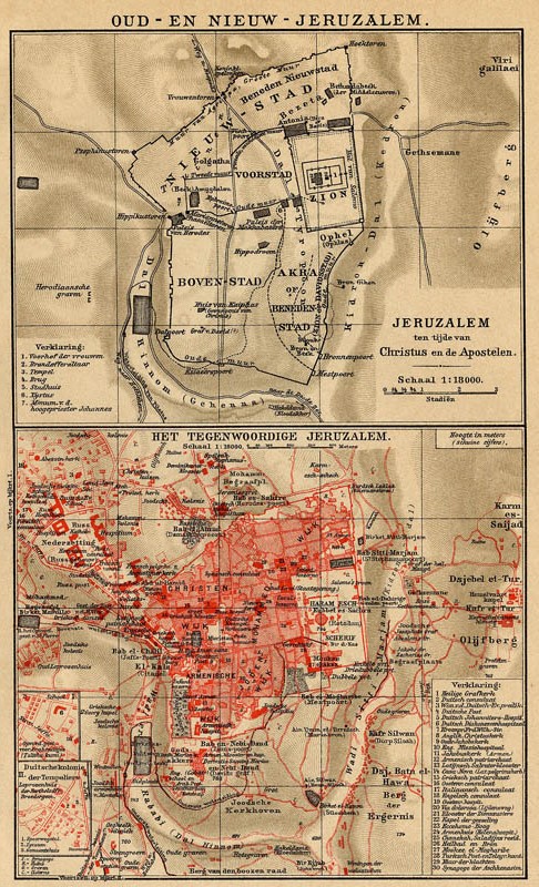 afbeelding van plattegrond Oud- en nieuw - Jeruzalem van Winkler Prins (Jeruzalem, Jerusalem)