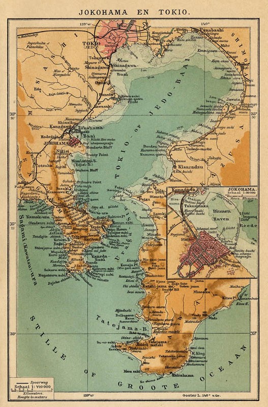 afbeelding van kaart Jokohama en Tokio van Winkler Prins