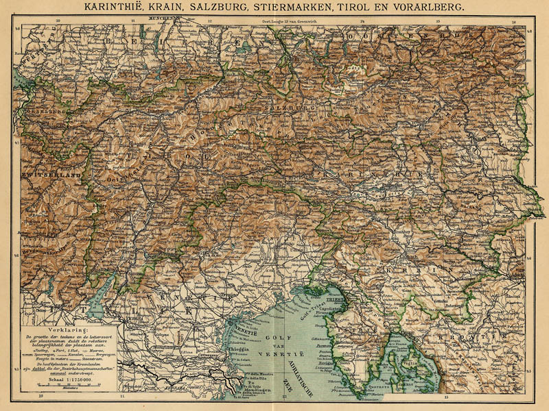 afbeelding van kaart Karintië, Krain, Salzburg, Stiermarken, Tirol en Vorarlberg van Winkler Prins