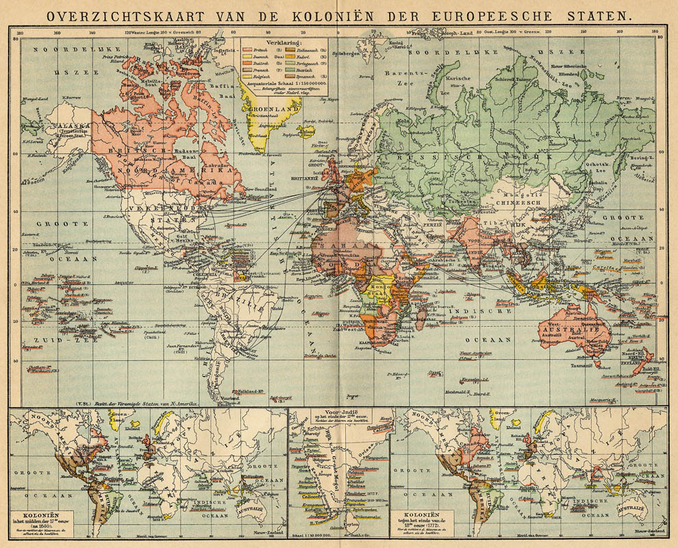 afbeelding van kaart Overzichtskaart van de Koloniën der Europeesche staten. van Winkler Prins