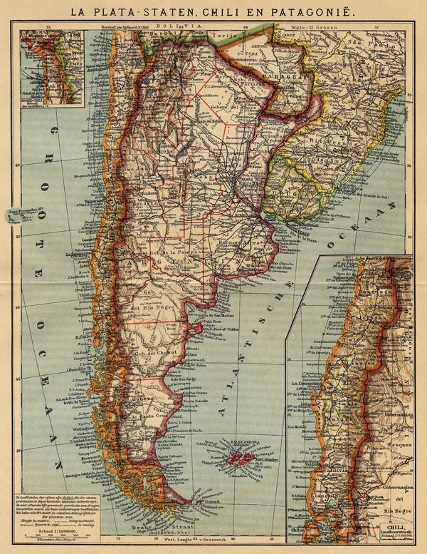 afbeelding van kaart La Plata-Staten, Chili en Pategonië van Winkler Prins