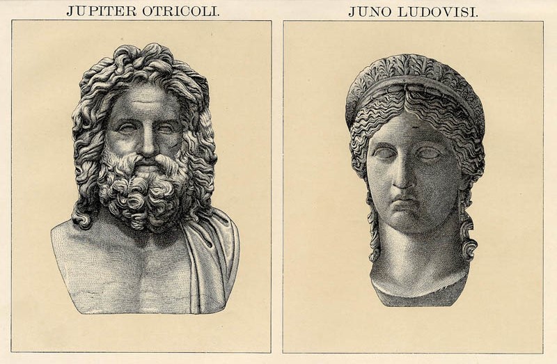 afbeelding van prent Jupiter Otricoli en Juno Ludovisi van Winkler Prins (Vrouwen,)