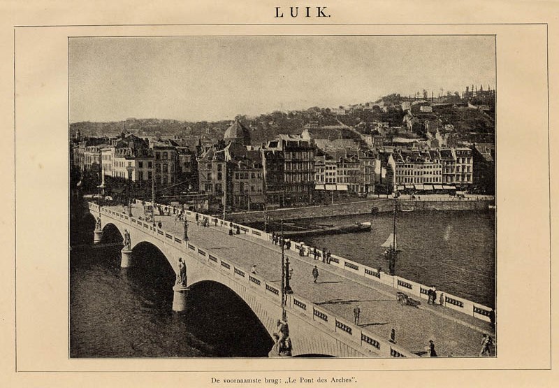 afbeelding van prent Luik: De voornaamste brug: Le Pont des Arches van Winkler Prins (Luik, Liege)