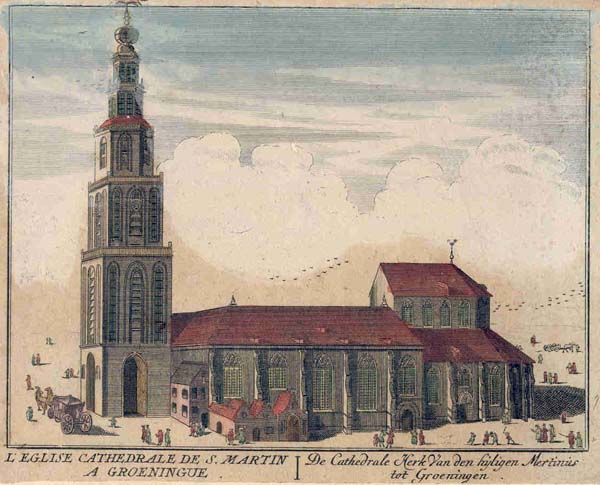 afbeelding van prent De Cathedrale Kerk van den Hijligen Martinus tot Groeningen van H.F. van Huessen (Groningen)