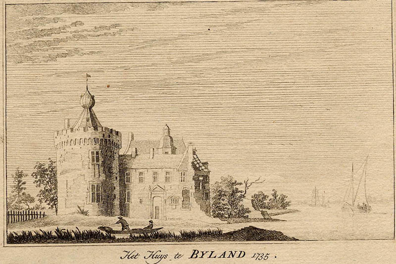 afbeelding van prent Het Huys te Byland 1735 van Paulus van Liender, naar Jan de Beijer (Kleef)