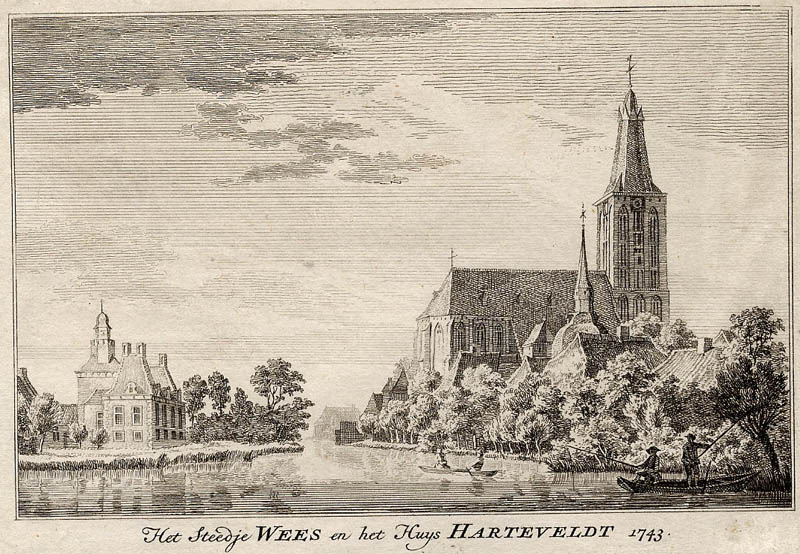 afbeelding van prent Het Steedje Wees en het Huys Harteveldt 1743 van Paulus van Liender, naar Jan de Beijer (Kleef)