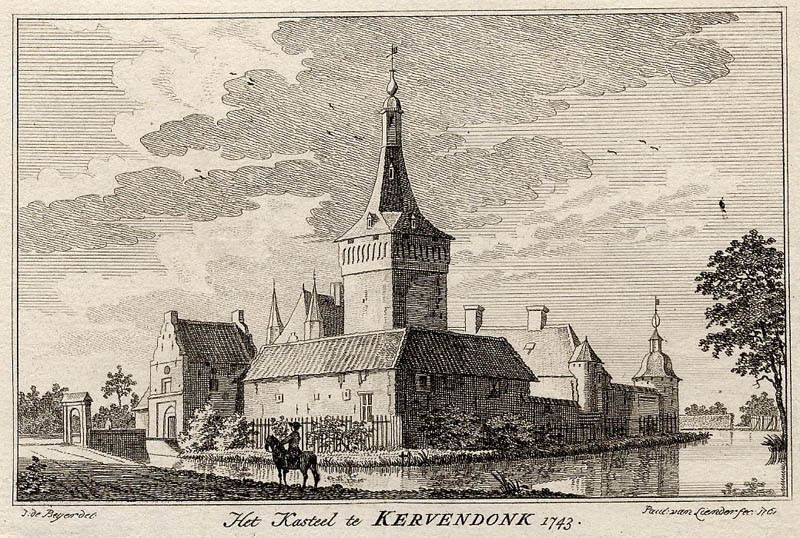 afbeelding van prent Het Kasteel te Kervendonk 1743 van Paulus van Liender, naar Jan de Beijer (Kleef)