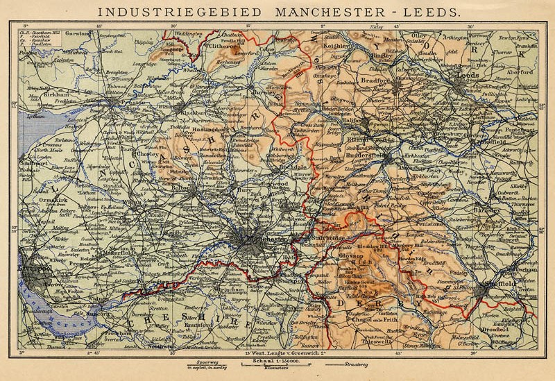 afbeelding van kaart Industriegebied Manchester-Leeds van Winkler Prins