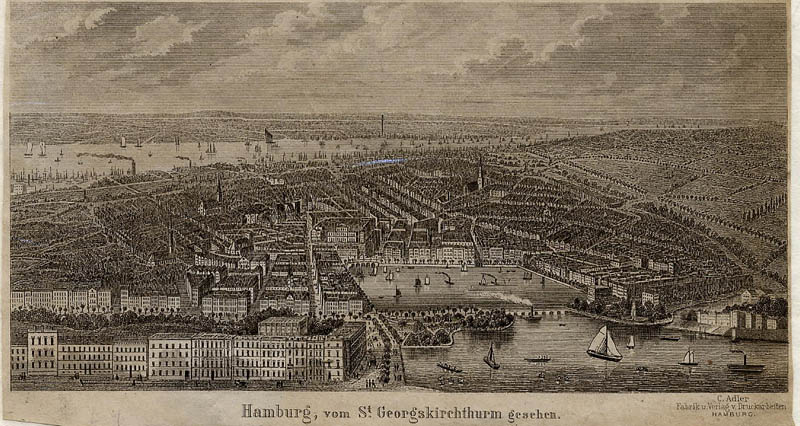 afbeelding van prent Hamburg, vom St. Georgskirchthurm gesehen van C. Adler (Hamburg)