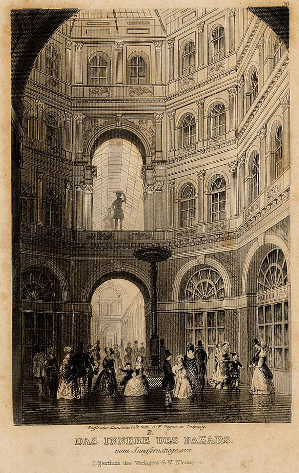 afbeelding van prent Das Innere des Bazars vom Jungfernstiege aus van A.H. Payne (Hamburg)