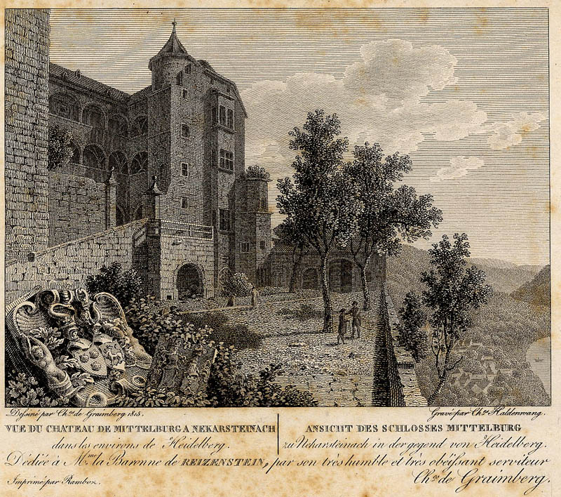 afbeelding van prent Ansicht des Schlosses Mittelburg van Ch. Haldenwang, naar Karl von Graimberg (Heidelberg)