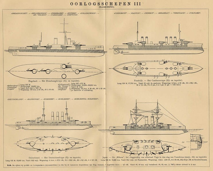 afbeelding van prent Oorlogsschepen III van Winkler Prins (Schip)