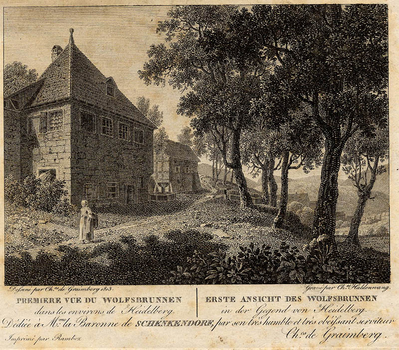 afbeelding van prent Erste Ansicht des Wolfsbrunnen van Ch. Haldenwang, naar Karl von Graimberg (Heidelberg)