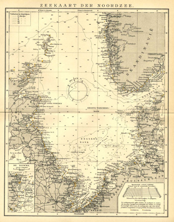 Zeekaart der Noordzee, een antieke kaart door Winkler uit 1910