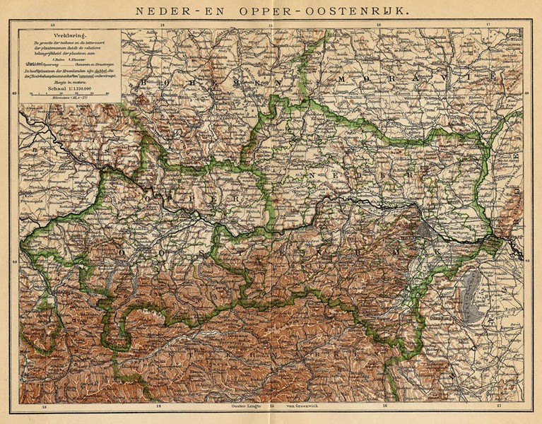 afbeelding van kaart Neder- en opper Oostenrijk van Winkler Prins