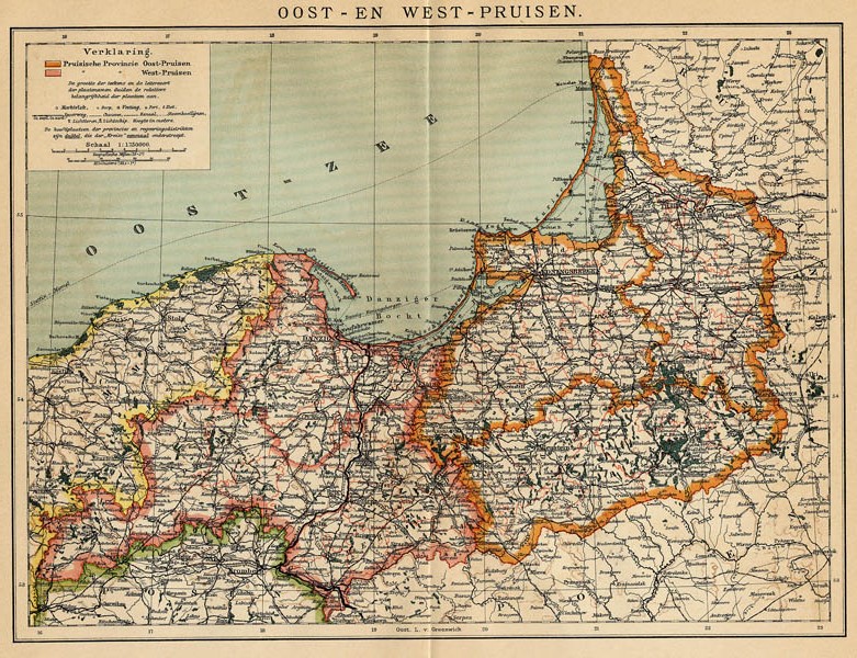 afbeelding van kaart Oost- en West-Pruissen van Winkler Prins