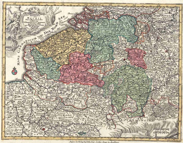 afbeelding van kaart Belgii van Matthias Seutter