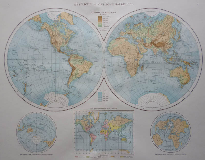 afbeelding van kaart Westliche und östliche Halbkugel van Richard Andree
