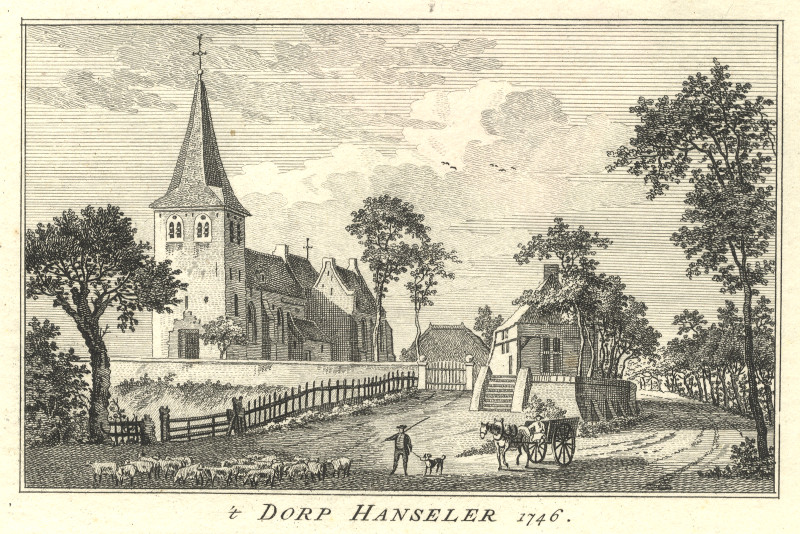 afbeelding van prent ´t Dorp Hanseler 1746 van Paulus van Liender, naar Jan de Beijer (Hanselaer)