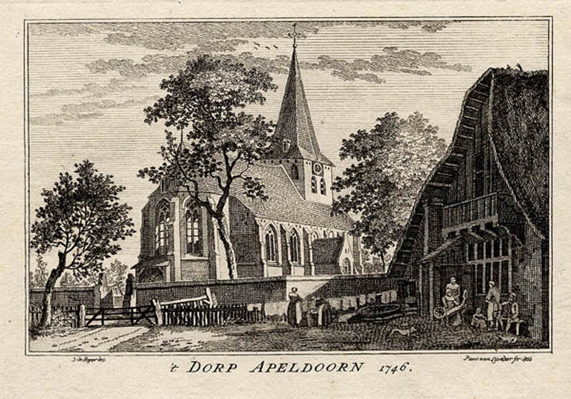 afbeelding van prent ´t Dorp Apeldoorn 1746 van Paulus van Liender, naar Jan de Beijer (Apeldoorn (Appeldorn))