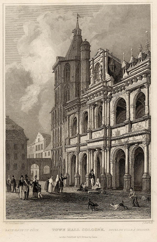 afbeelding van prent Town hall Cologne van J. Clark, naar G. Tombleson (Keulen)