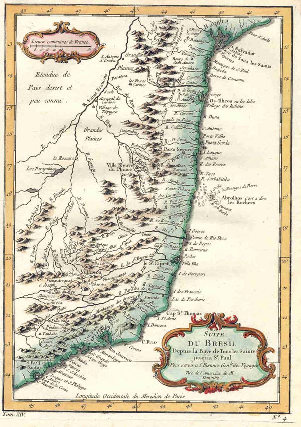 afbeelding van kaart Suite du Bresil Depuis la Baye de Tous les Saints jusqua st Paul van Prévost, Antoine François
