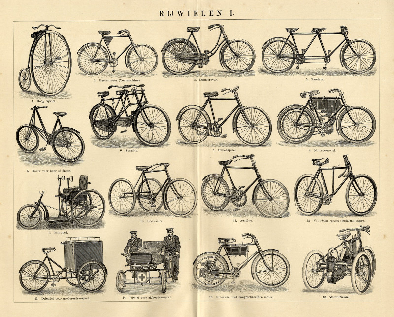 afbeelding van prent Rijwielen I van Winkler Prins