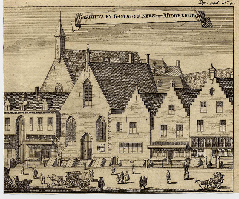 afbeelding van prent gasthuys en gasthuys kerk tot middelburgh van M. Smallegange (Middelburg)