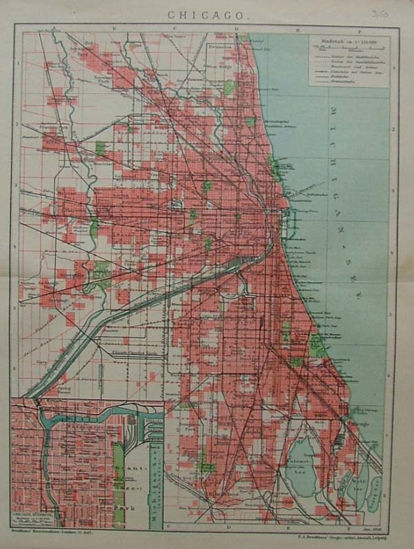 afbeelding van kaart Chicago van F.A. Brockhaus
